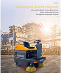 Ride On Industrial Floor Sweeper With 24 Gallon Dustbin And 65000 Sqft Per Hour Cleaning Power, Heavy Duty Shop Floor Cleaner in action