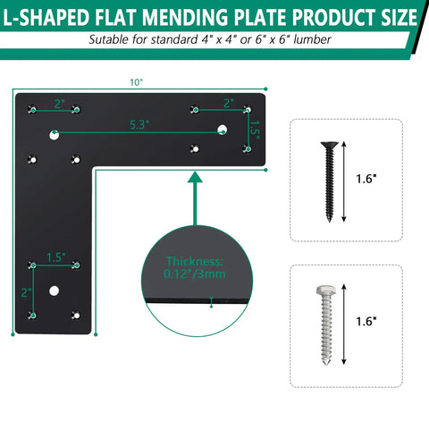 Flat L Shaped Pergola Brackets 10 x 10 Inch Heavy Duty Mending Plates For 4x4 Or 6x6 Lumber Gazebo Porch Truss Framing And Log Cabins 4 Pack Ideal For Outdoor Construction Projects Like Pergolas Sheds Gazebos And Home Improvement