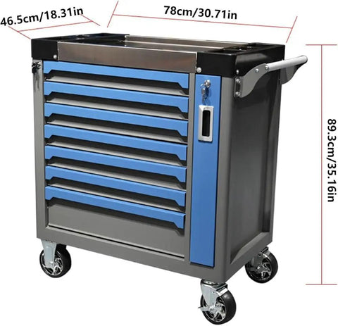 7 Drawer Rolling Tool Cart With Wheels Tool Chest And Cabinet With Independent Self Locking Anti Tip System And Rolling Tool Box Organizer For Warehouses And Workshops Built With Heavy Duty Cold Rolled Steel For Maximum Durability And Large Capacity, 30.71x18.31x35.16 in