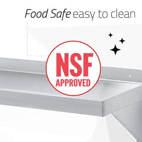 Stainless Steel Wall Shelf Workhorse 36 Inch Wide And 14 Inch Deep Heavy Duty 250 Lb Capacity NSF Certified Pantry Organizer