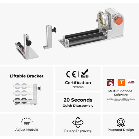 5 in 1 Rotary Roller Engraving Kit for Cylindrical Objects Adjustable 180 Degree Clamp features and certifications