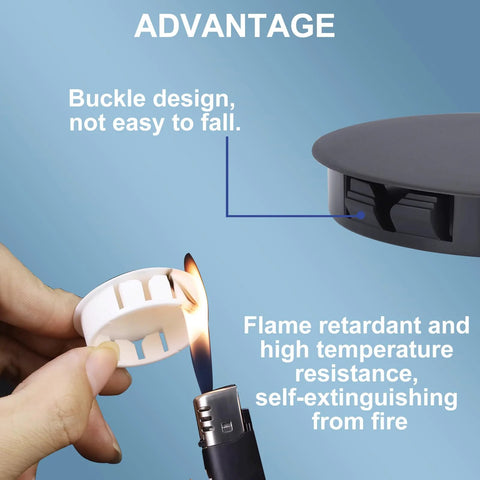 Close-up of flame test on 200 Pcs Nylon Hole Plugs Set in Nine Sizes Ranging From One Fifth Inch to One Inch, highlighting fire resistance.