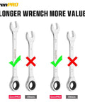Ratcheting Wrench Set 22-Piece With Roll Up Pouch, SAE And Metric Combination Wrenches, longer wrench comparison with others.