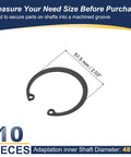 10 Pcs Internal Retaining Rings Set 48mm C Clip Snap Rings 65Mn Steel Circlips for Automotive Grooved Shafts and Studs Durable Manganese Steel With Oxidation Finish, close-up of one ring showing 51.5mm outer diameter.