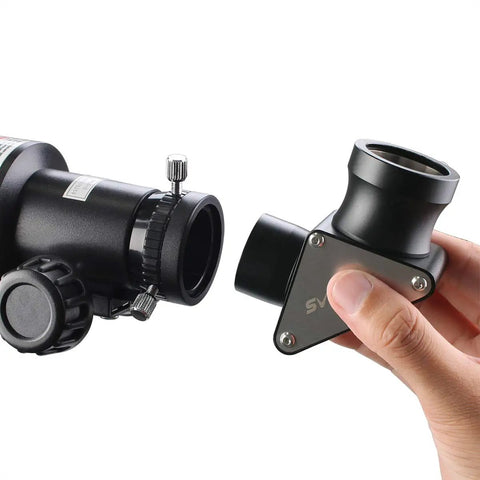Dielectric Star Diagonal 1.25 Inch 90 Degree, Fully Metal Construction, High Reflectivity For Sharp, Clear View held by hand