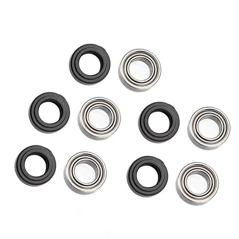 Close-up of Five Piece 1/4 Inch Router Bit Bearing Kit With Ball Bearings For Shank Bottom Mounted Inner 1/4 Inch Outer 1/2 Inch Alloy Steel