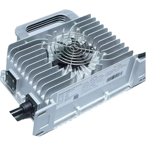 Pro Grade IP67 Waterproof 72V Battery Charger 30A 20S with aluminum casing and fan for efficient thermal management.