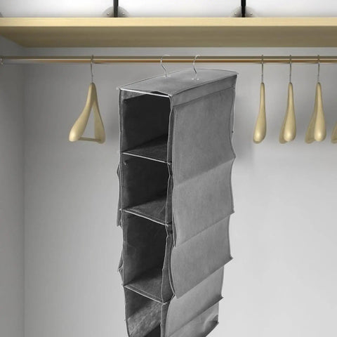 Kickass Multi Layer Closet Hanging Storage Bag And Solid Non Woven Wardrobe Organizer With Heavy Duty Reinforced Seams for ties and scarves, grey.