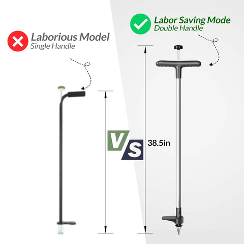 Comparison of Upgraded Stand Up Weed Puller With 38 Inch Long Handle Five Claw Root Puller and single handle tool.