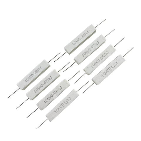 Ceramic cement resistors, white rectangular, 10W, 0.47Ω, J tolerance with axial leads