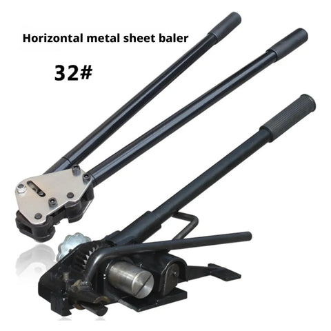 Heavy Duty Steel Strapping Machine Tool Kit Featuring Manual Sealer And Tensioner Set For 32mm Heavy Gauge Banding Supplies Industrial Packaging Solutions Reliable And Efficient with horizontal metal sheet baler and handles.