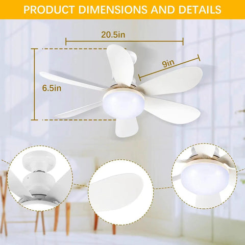 20 Inch Socket Ceiling Fan With Remote 40W LED Light E26 E27 Screw In Dimmable 1200 Lumens Three Color Temps Installed