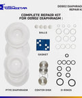 All In One Replacement Kit For D0902 Three Eighths Inch Double Diaphragm Pump With O Rings Gaskets Diaphragms PTFE Seals