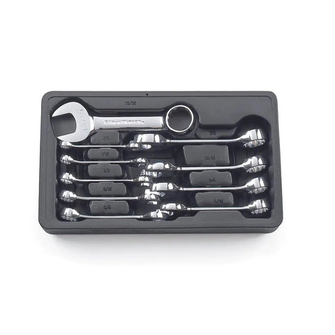 Ten Piece SAE Stubby Twelve Point Wrench Set With Fifteen Degree Offset For Tight Spaces Off Corner Box End For Better Grip Stubby Beam Length