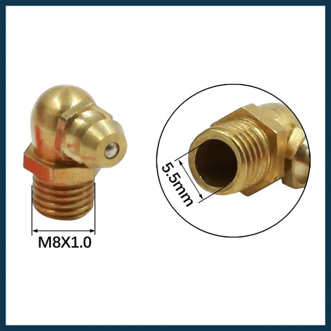 M8x1.0 Brass Grease Nipple Fittings Kit With Straight 45 Degree And 90 Degree Angles 15 Pcs Automotive Maintenance Set detail