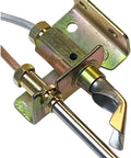 Water heater pilot assembly with thermocouple and tubing; brass fittings mounted on metal bracket.