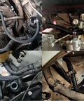 5/8-inch high-pressure transmission/fuel hose with 10 clamps in engine bay; black rubber hoses and metal hose clamps.