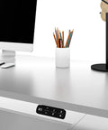 Kickass Hella Spacious Dual Motor Height Adjustable Electric Standing Desk Smooth 67 Inch Wide White Sit Stand Workstation featuring memory controls.