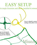 Easy setup of Heavy-Duty Garden Trellis Netting For Climbing Plants UV Stabilized Polyethylene Mesh in green with yellow twines.