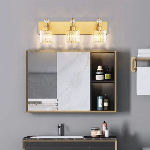 Crystal 3 Light Vanity Light With Gold Finish For Bathroom, Over Mirror Modern Wall Sconce Fixture, Dope Crystal Bath Vanity Lighting