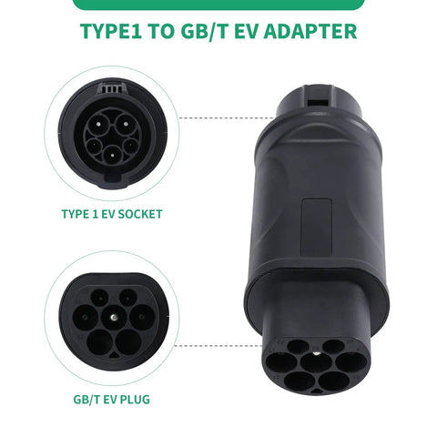 Premium Grade Type One To Gbt Ev Charging Adapter Sae J1772 To China Standard Connector 32A 7.2Kw showing Type 1 EV socket and GB/T EV plug.