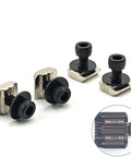 Heavy Duty T Slot Mounting Nuts And Screws Replacement Kit For Racing Simulator Wheel Base Upgrade Crafted From Top Tier Steel For A Super Quick No Sweat Install On Your Rig, showcasing four black steel fasteners.