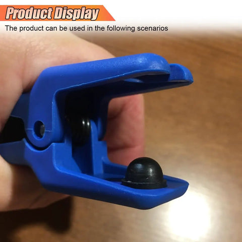 Close-up of blue clamp from 4 Piece Fluid Line Stopper Kit for Automotive Repair Durable Stop Clamp Set Fits Brake, Fuel, AC Lines.