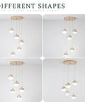 Crystal Pendant Lights With 5 LED Bulbs In Daylight White 5000K Modern Brushed Brass Ceiling Hanging Fixtures With Glass Globes