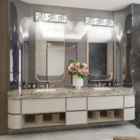 Three Light Crystal Vanity Light Bar Over Mirror Modern LED Bathroom Fixture With White 5500K Light Energy Efficient 18W