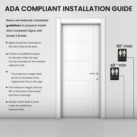 Unisex Braille Restroom Sign With Graphical Symbols And 3M Double Sided Tape For Quick No Fuss Install In Under A Minute 9 By 6 Inches Black