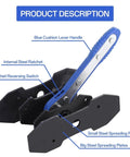 Pro Grade Car Brake Caliper Piston Press Tool Set With Ratcheting Spreader Four Hangers And 360 Degree Caliper Press Ratchet showing steel ratchet and handle