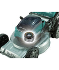 Badass 36V Brushless Cordless Self Propelled Commercial Lawn Mower showing steel deck and advanced drivetrain design.