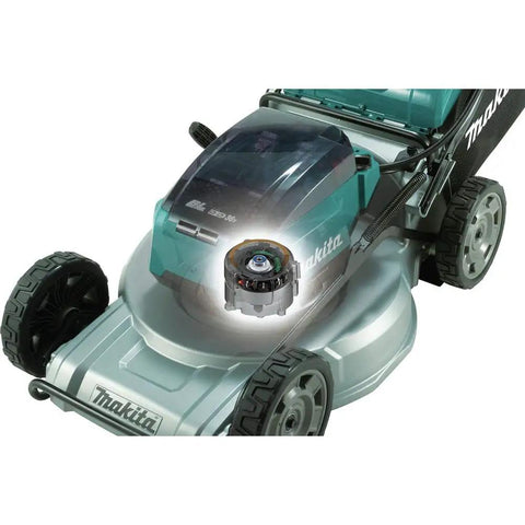 Badass 36V Brushless Cordless Self Propelled Commercial Lawn Mower showing steel deck and advanced drivetrain design.