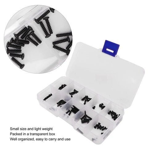 Premium Stainless Steel RC Car Screw Kit with transparent storage box for 1/16 brushless RC cars, rustproof fasteners