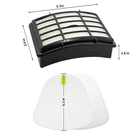 Six Pack Vacuum Filter Replacement For Navigator Lift Away NV350 NV351 NV352 shown with dimensions