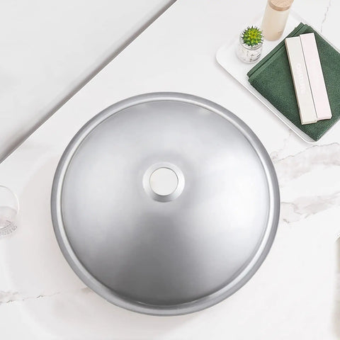 Slick Gold Polish 304 Stainless Steel Round Vessel Sink Built Different Undercounter Basin Scratch Resistant Single Bowl Lavatory from above.