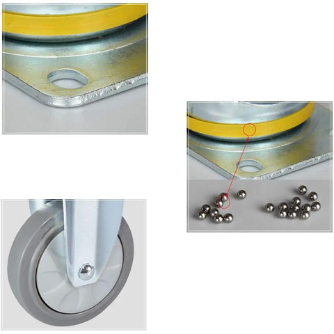 Heavy Duty Furniture Castors Featuring Quiet Gray Rubber Wheels Smooth Rolling Swivel Plate and double ball bearings close-up.