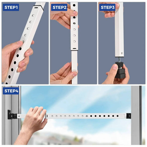 Installation steps for Heavy Duty Adjustable Window And Sliding Door Security Bar Anti Lift Safe For Children Indoor Use, Portable Iron Construction With 10.5 To 16.5 Inch Or 15.5 To 26.75 Inch Adjustable Range, Easy Install Travel Security Jammer.