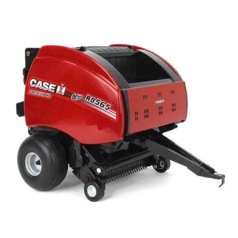 One Sixteenth Scale Case IH RB565 Round Baler Diecast Farm Toy with Two Round Bales, working bale chamber, rubber wheels