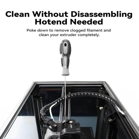Clog Poke 3D Printer Nozzle Cleaning Kit for 1.75mm Filament Nozzles with 1.5mm Arrow Tip Needle shown in 3D printer hotend