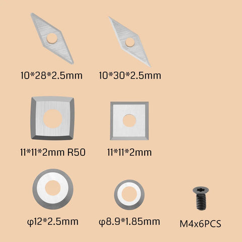 Heavy Duty Tungsten Carbide Woodturning Lathe Cutting Tool Insert Set Featuring Killer Bevel Geometry And Slick Clearance Angles For Lightning Fast Wood Finishing Tasks, assorted sizes and shapes.