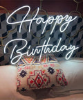 Neon LED Birthday Sign USB Powered Acrylic Wall Light for Party Vibes, teen kids bedroom, 16.3x10.2 inches, dreamy glow on cushion