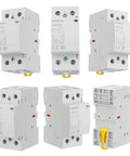 Heavy Duty 63A AC DC Contactor With Two Pole Two Normally Open Contacts And 24V Coil, shown from multiple angles, designed for EV chargers.