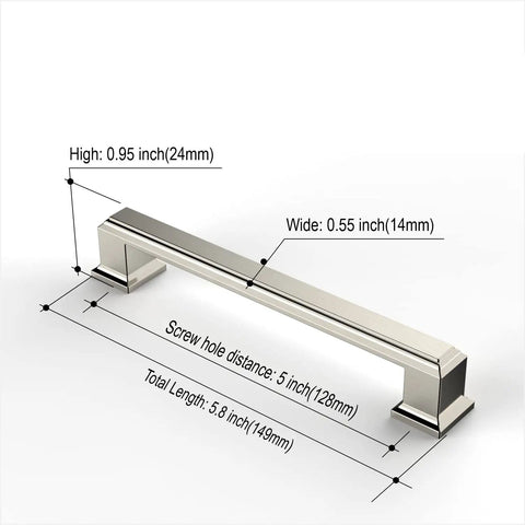 Dope Matte Black Cabinet Pulls Set, 5 Inch Hole Center 128mm dimensions with length, width, height, and screw hole distance details