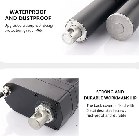 Heavy Lift Linear Actuator Electric Lifter Built Tough With Rock Solid Thrust Rating And IP65 Rated Waterproof Aluminum Telescopic Push Rod components highlighting waterproof design and durable workmanship.