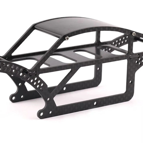 Carbon Fiber RC Car Chassis Frame for TRX4M 1 by 18 Scale Upgrade Kit in black finish with aluminum alloy rails.