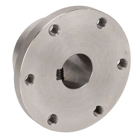 Rock Solid 16MM Top Shelf Stainless Steel Flange Shaft Coupling For RC Cars And Drones detail view showing flange and mounting holes.