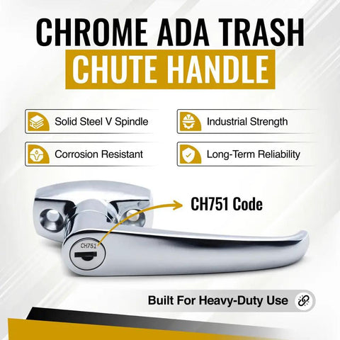 Trash Chute ADA L Handle With V Spindle Universal Fit For Laundry And Linen Doors handicap accessible chrome locking knob hardware