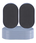 No Sweat Heavy Duty Furniture Movers Sliders 8 Pack for Carpet and Hardwood Oval moving pads stacked, light blue and dark surface.