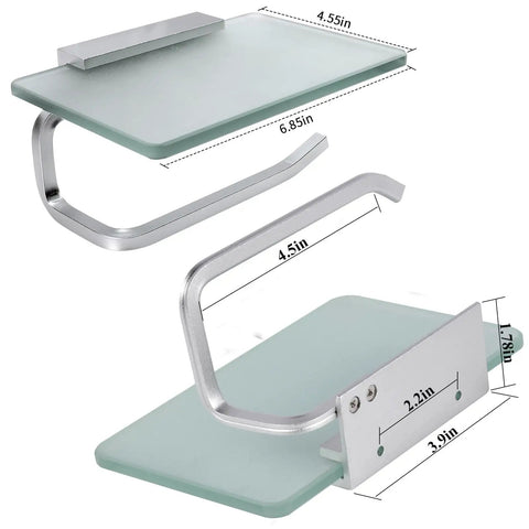 Anti Rust Toilet Paper Holder With Shelf And Phone Storage Rack, Wall Mounted Tissue Dispenser in frosted silvery steel finish